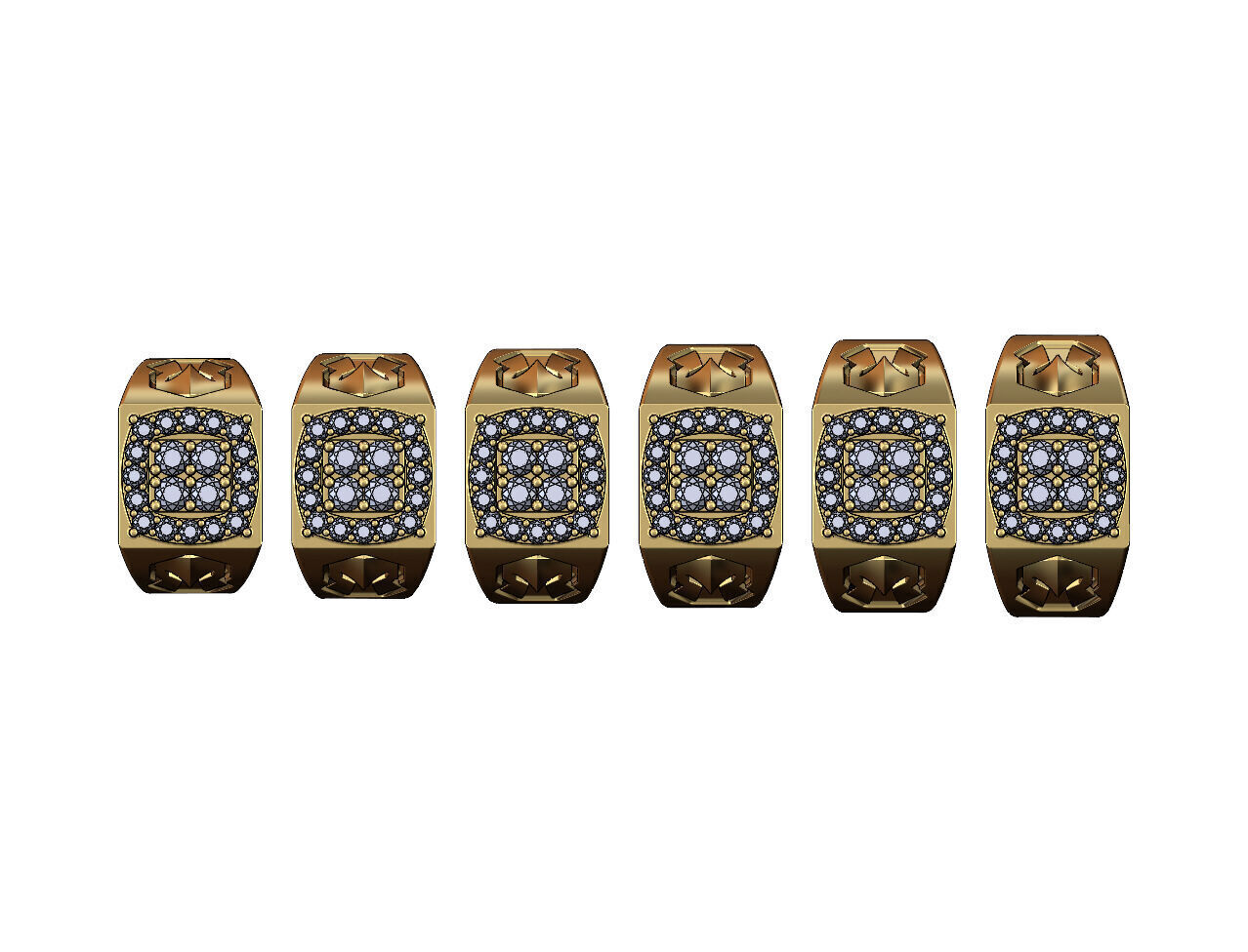 Square diamond cluster spartan helmet sides ring US sizes 7to12 3D print model_2