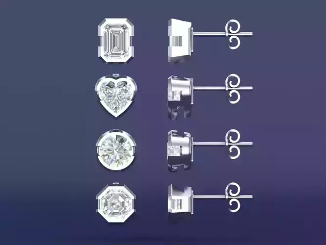 A set of Diamond stud earrings with modern Bezels cad design  3D print model