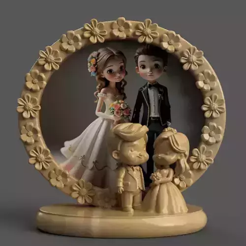 Wedding Couple 3D Photo Frame  Romantic STL for Printing