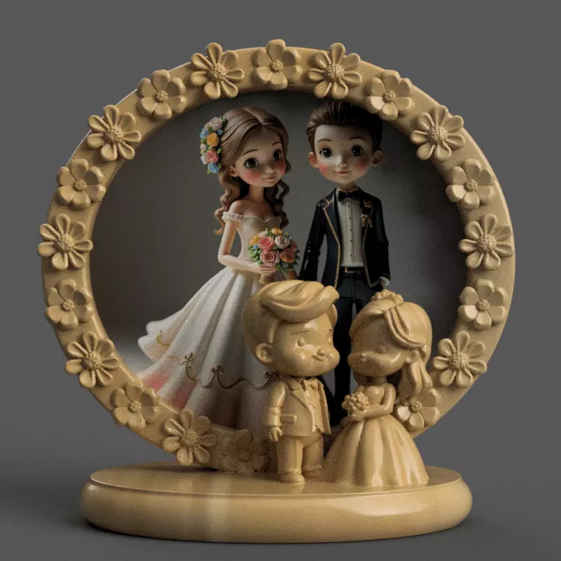 Wedding Couple 3D Photo Frame Romantic STL for Printing 3D print model