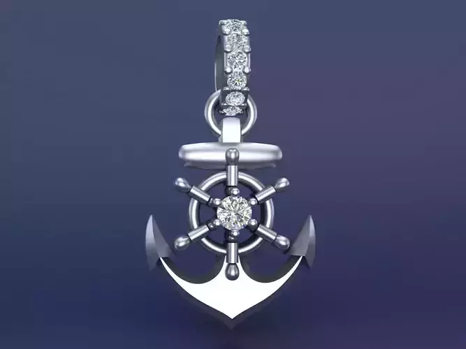 Diamond Anchor 3D Pendant Necklace Design 