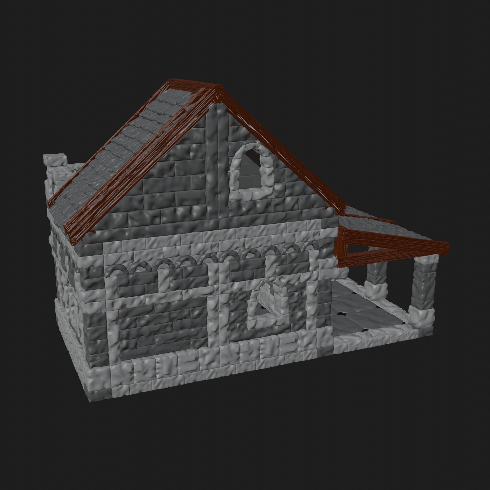 Fantasy medieval stone house for tabletop games 28mm scale 3D print model_2