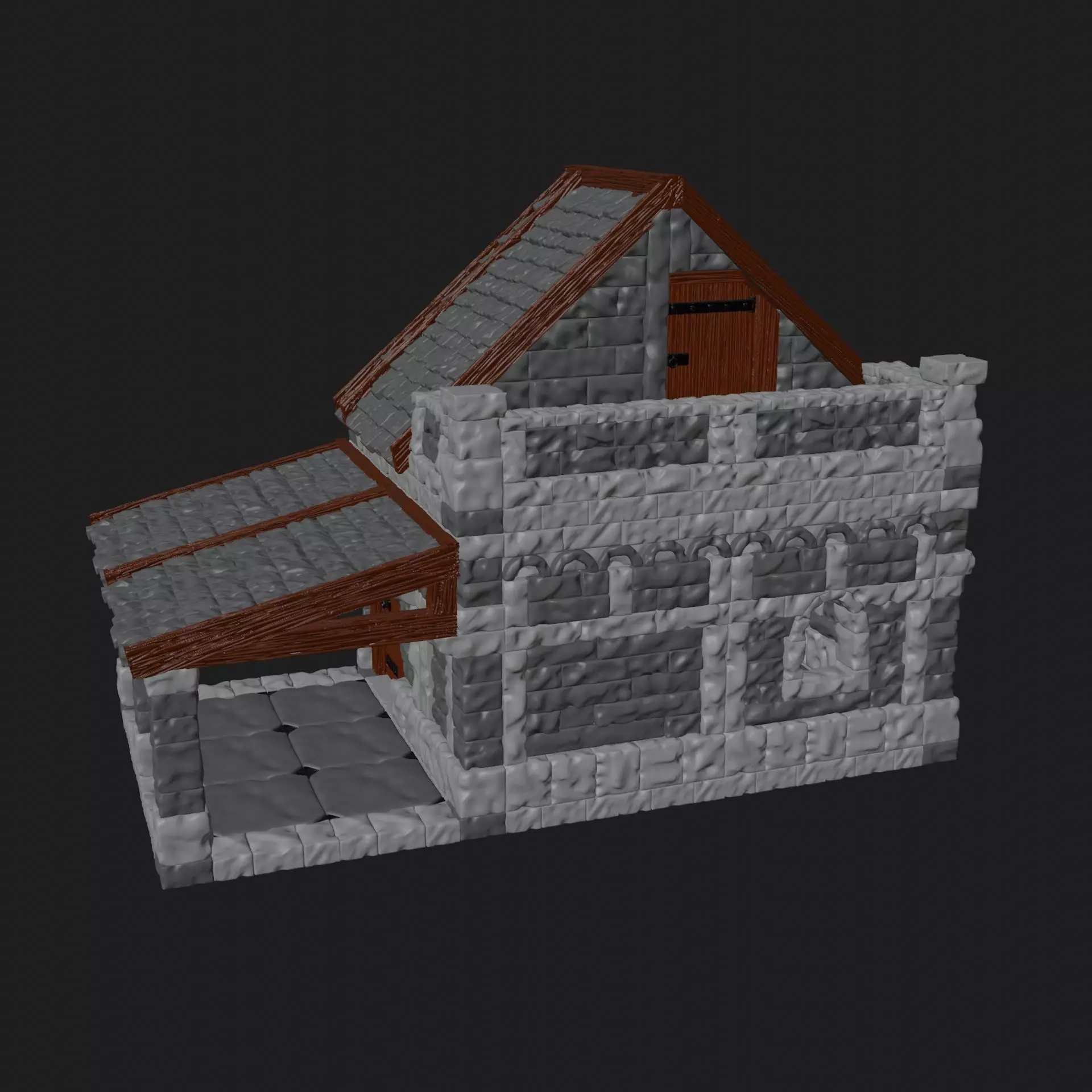 Fantasy medieval stone house for tabletop games 28mm scale 3D print model_0