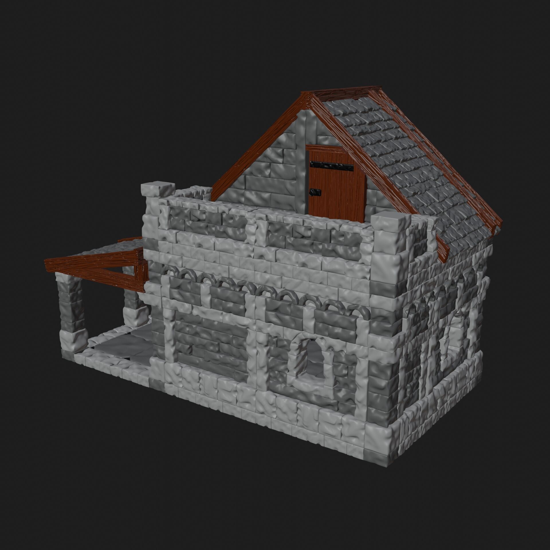 Fantasy medieval stone house for tabletop games 28mm scale 3D print model_1