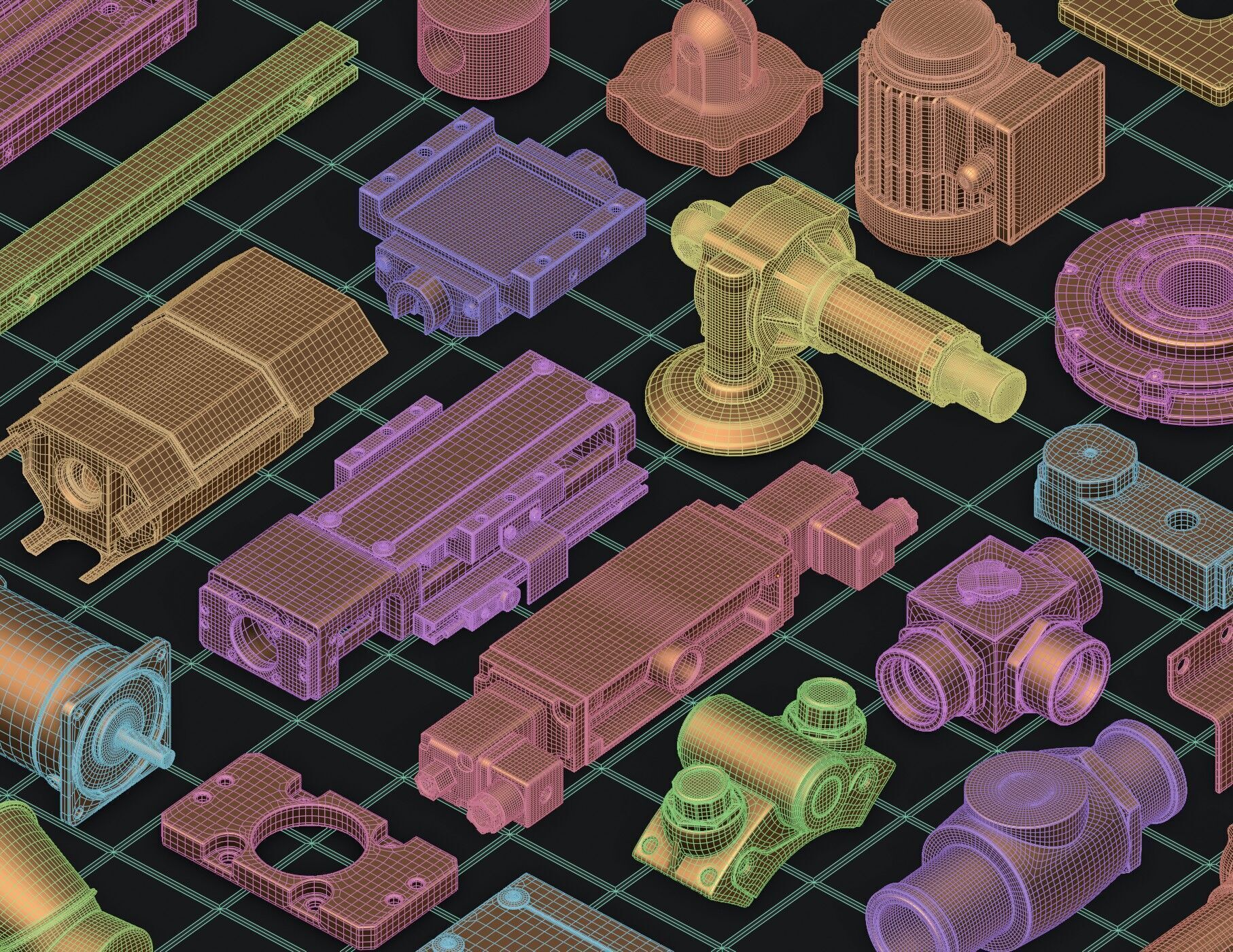 Subdivision Ready Industrial Mechanical Parts Kit-bash Pack 3D model_2