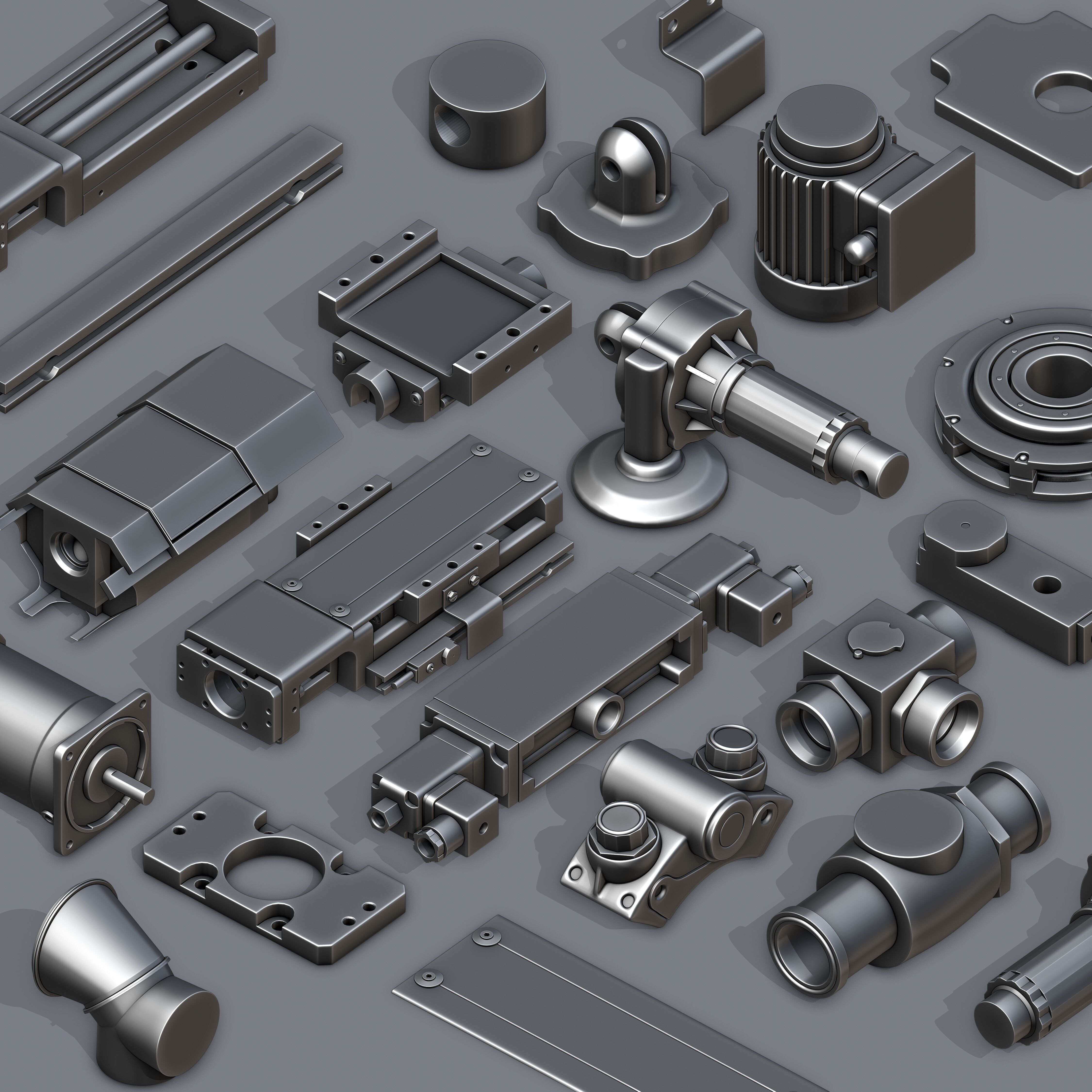 Subdivision Ready Industrial Mechanical Parts Kit-bash Pack 3D model_1