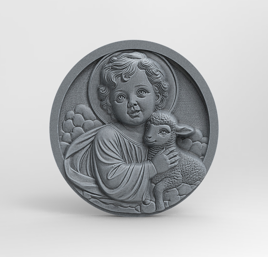 infant jesus with sheep  3D print model_2