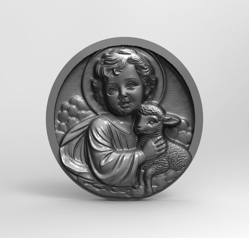 infant jesus with sheep  3D print model_3