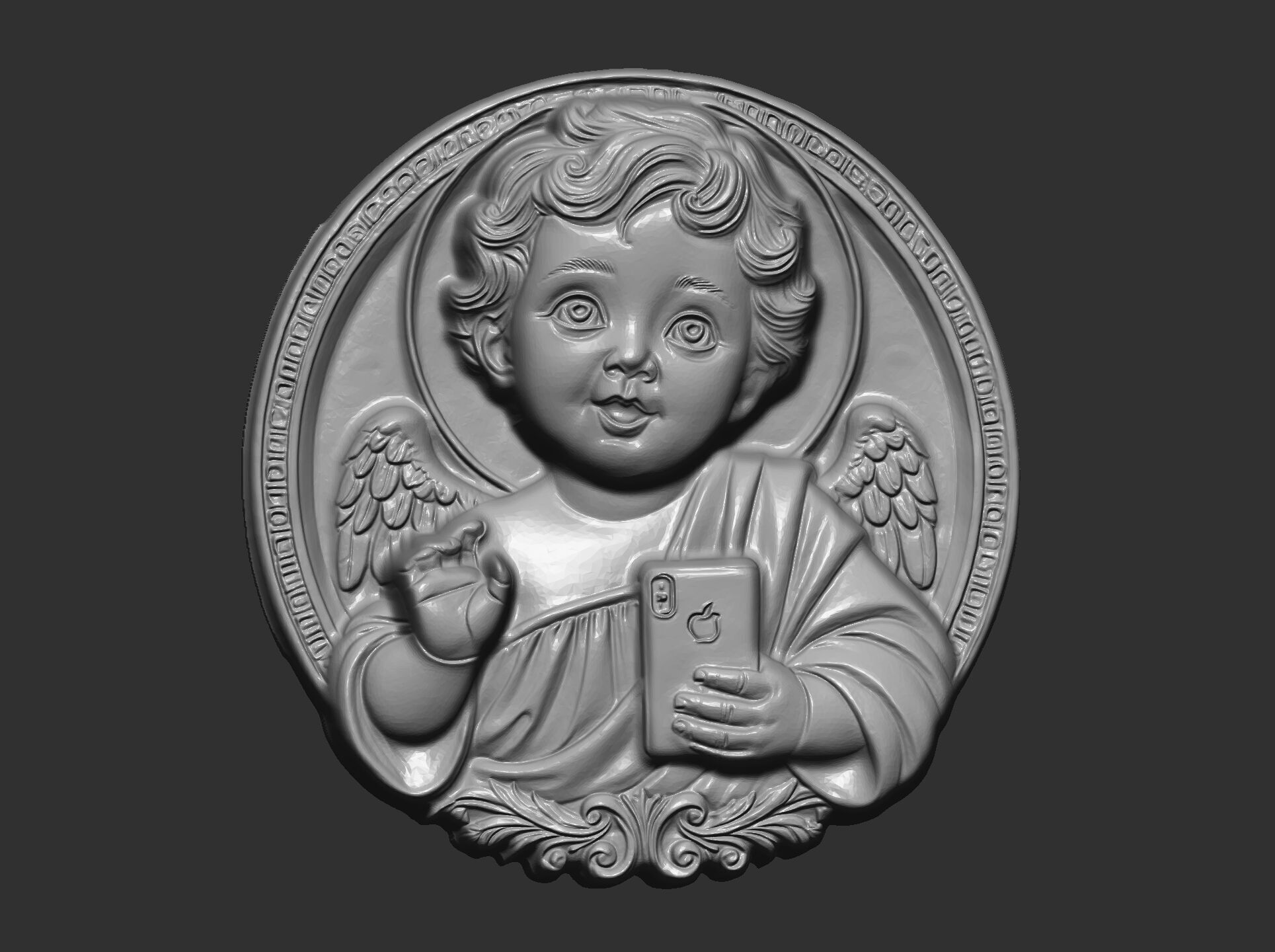 infant jesus with mobile phone cnc 3D print model_20