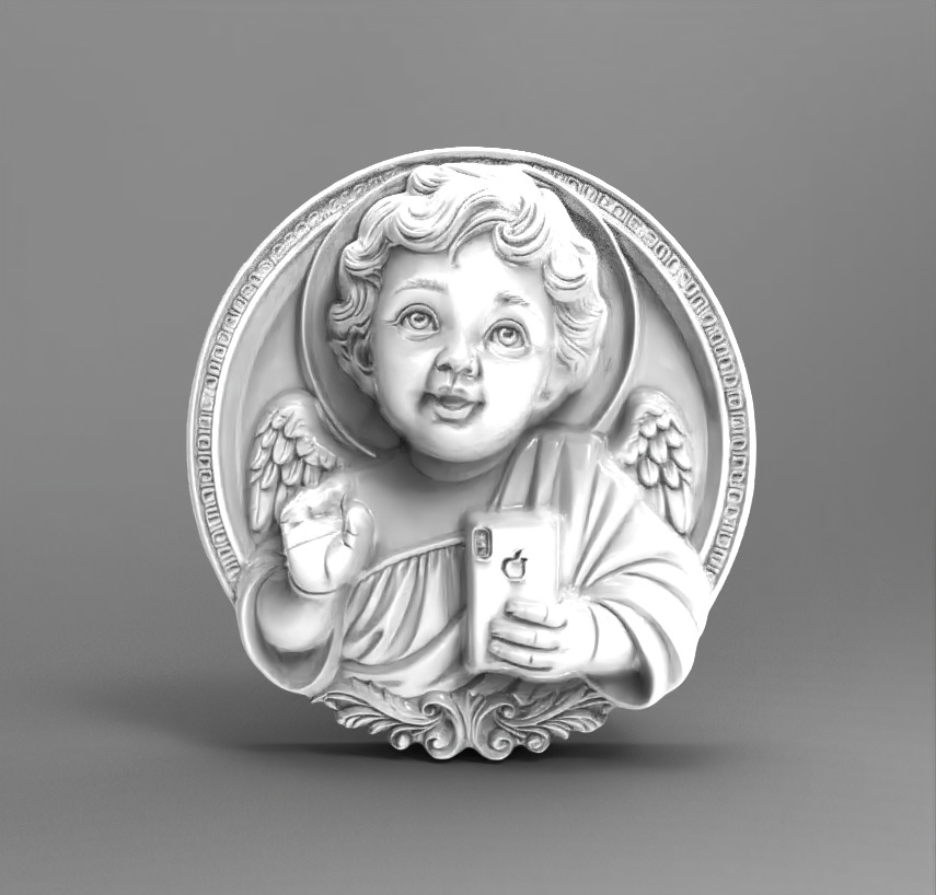 infant jesus with mobile phone cnc 3D print model_3