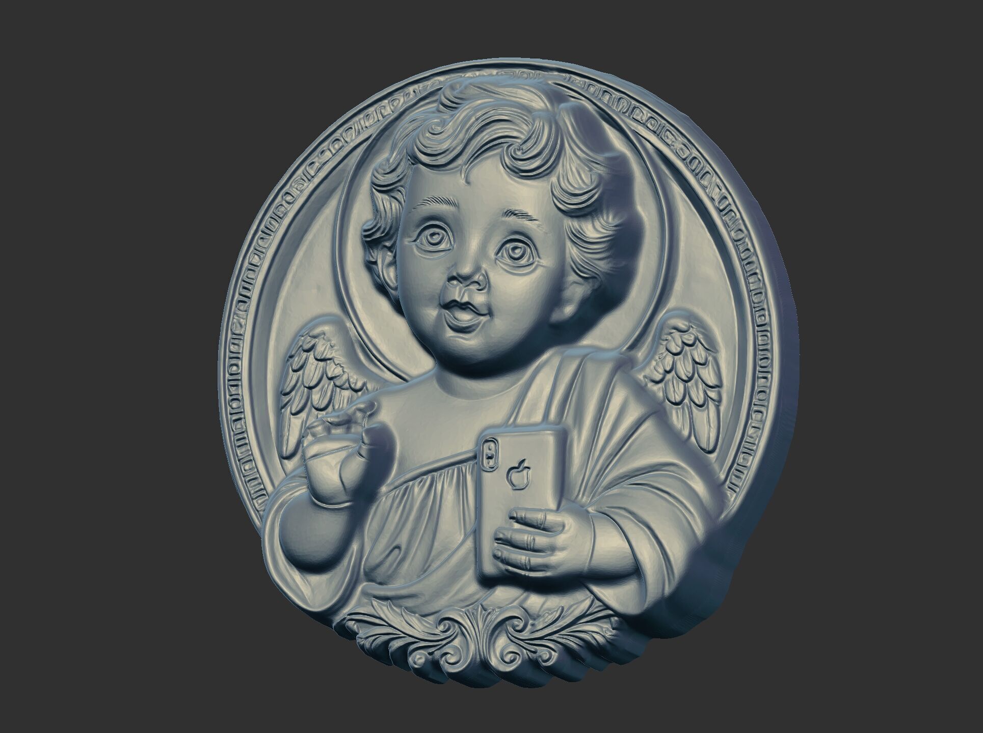infant jesus with mobile phone cnc 3D print model_23