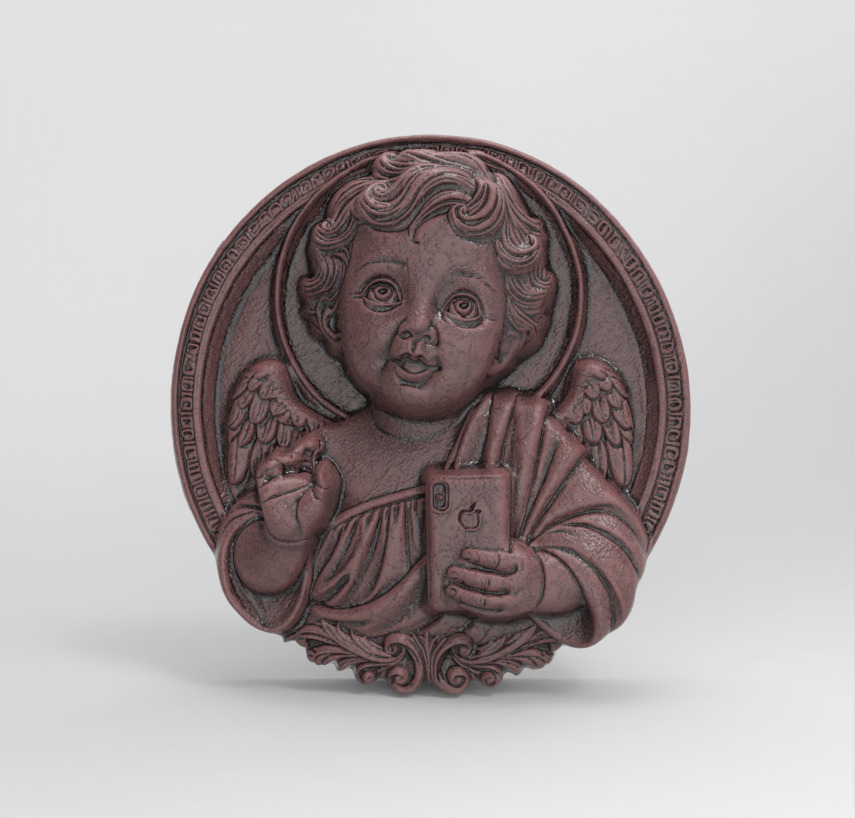 infant jesus with mobile phone cnc 3D print model_2