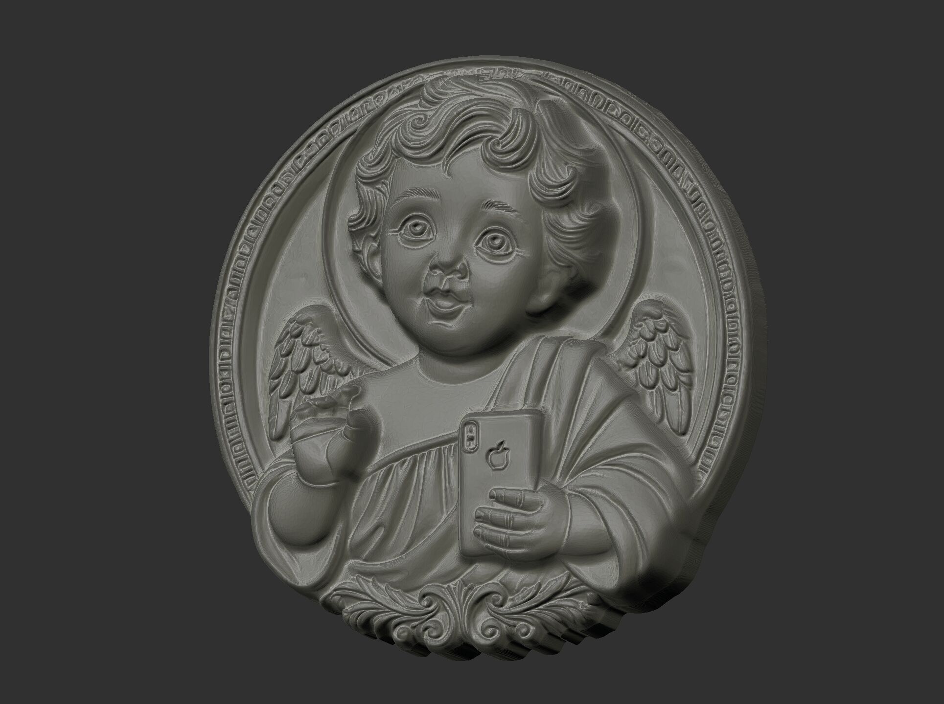 infant jesus with mobile phone cnc 3D print model_22