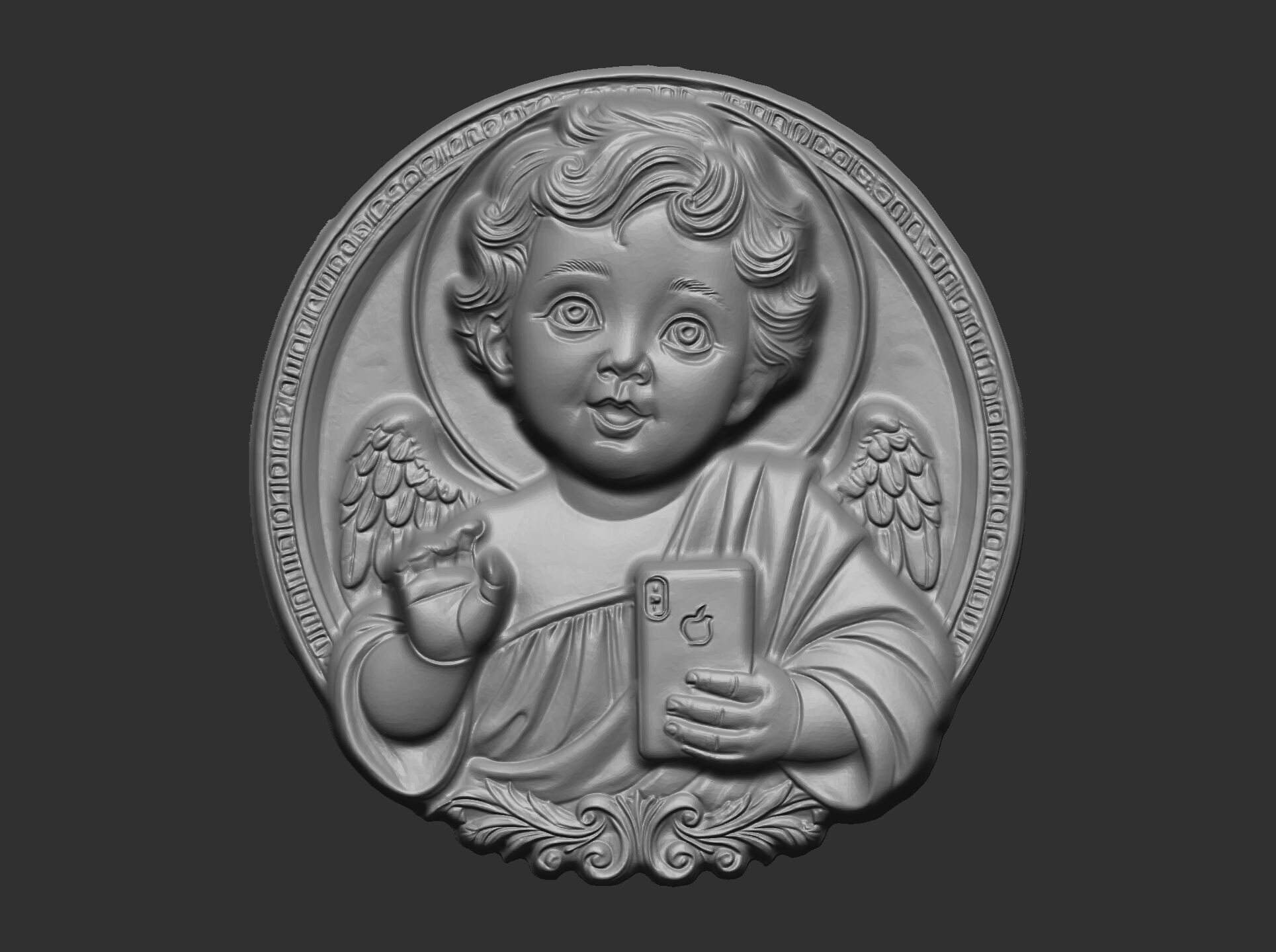 infant jesus with mobile phone cnc 3D print model_7