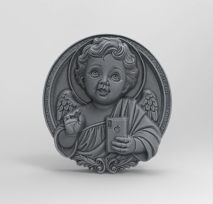 infant jesus with mobile phone cnc 3D print model_1