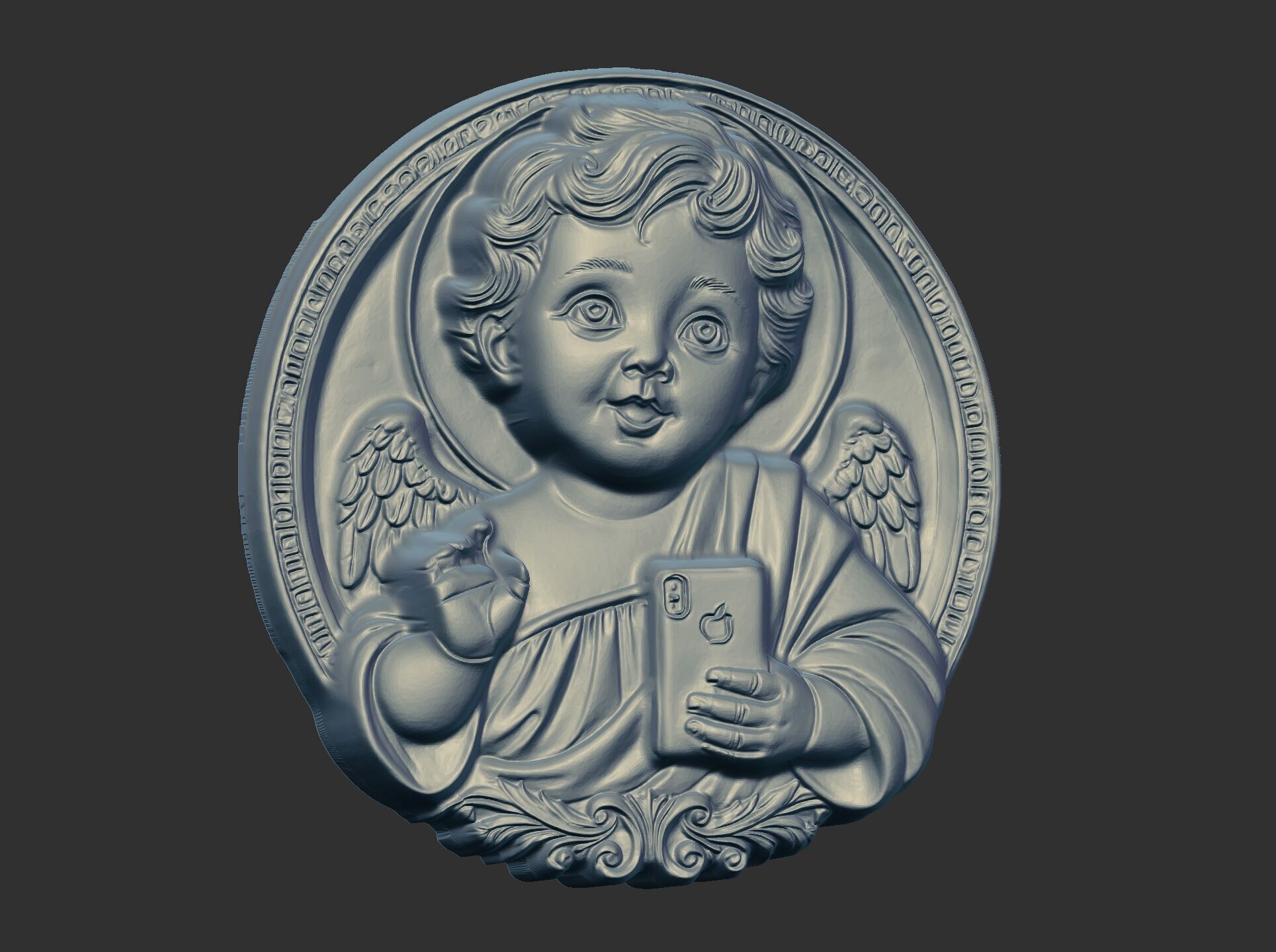 infant jesus with mobile phone cnc 3D print model_10