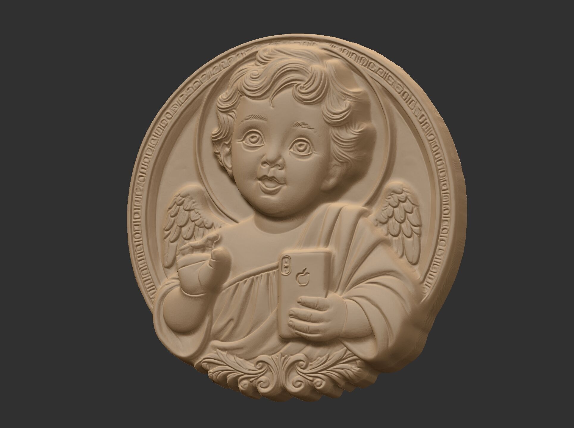 infant jesus with mobile phone cnc 3D print model_21