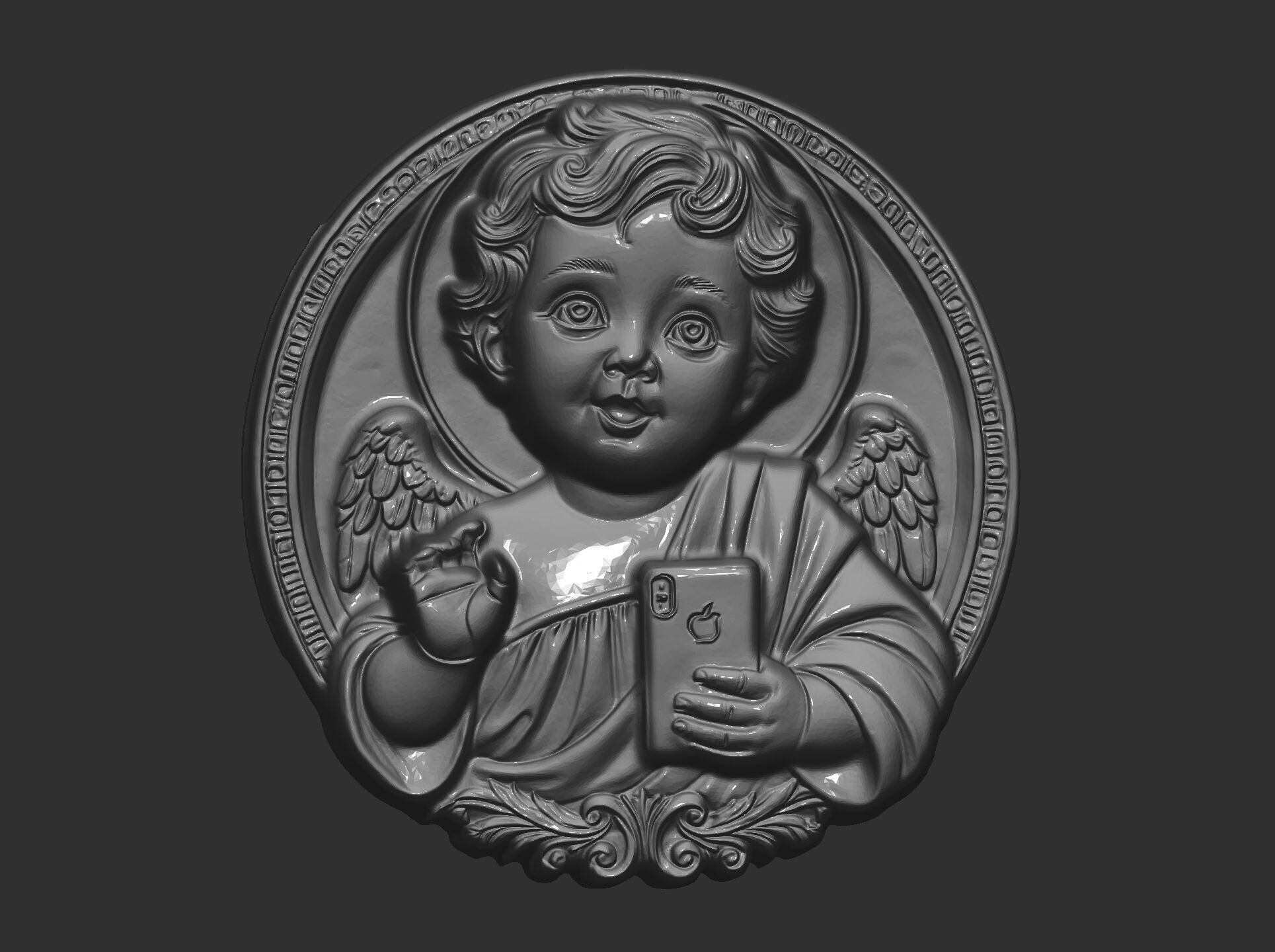infant jesus with mobile phone cnc 3D print model_19