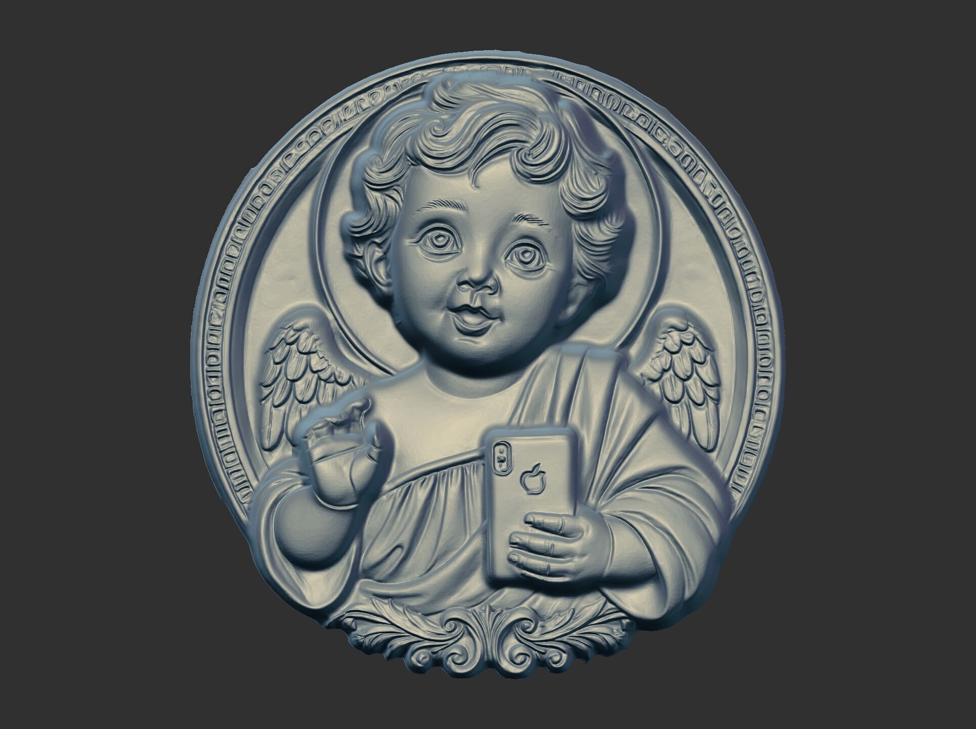 infant jesus with mobile phone cnc 3D print model_15