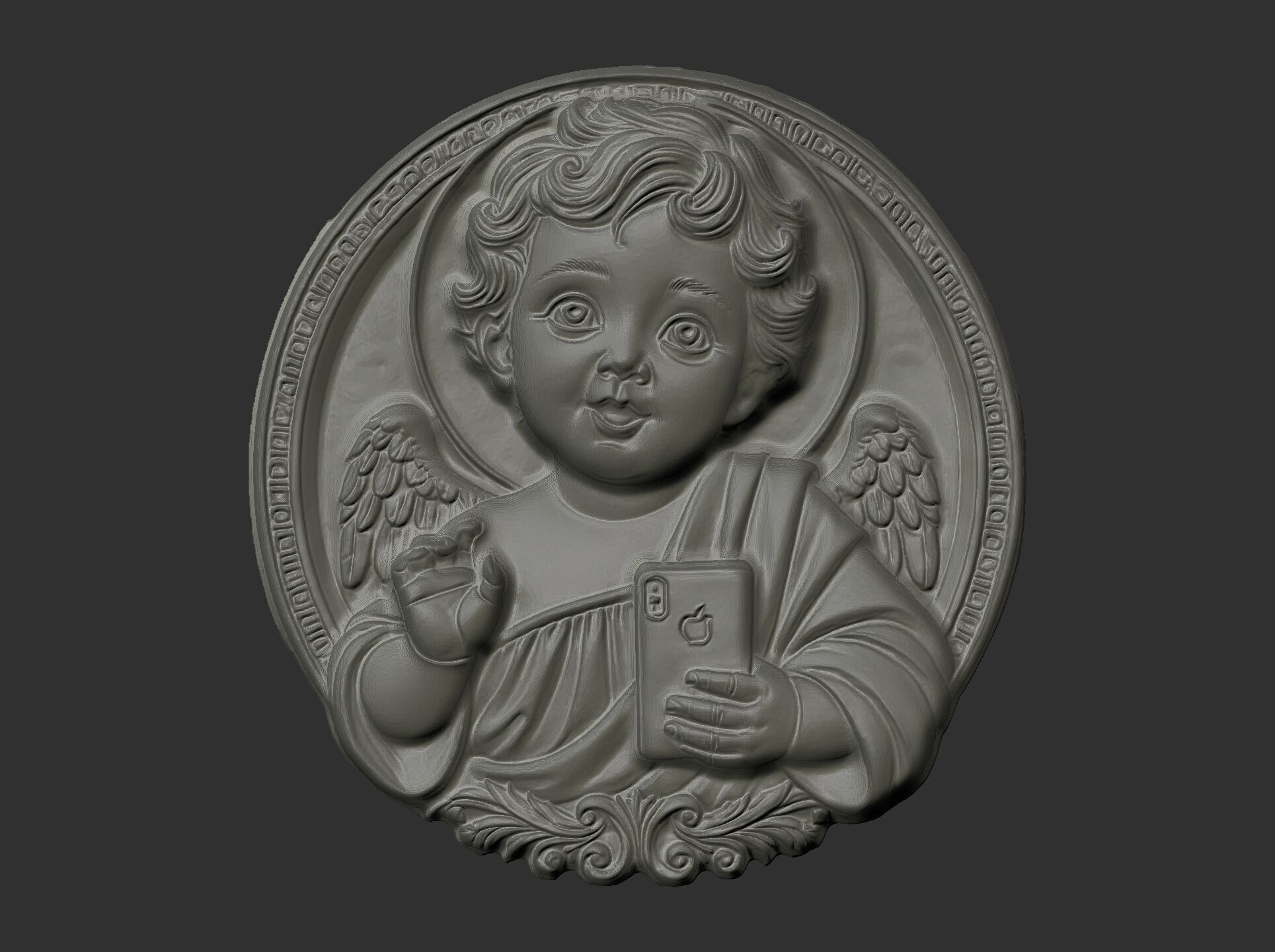 infant jesus with mobile phone cnc 3D print model_14