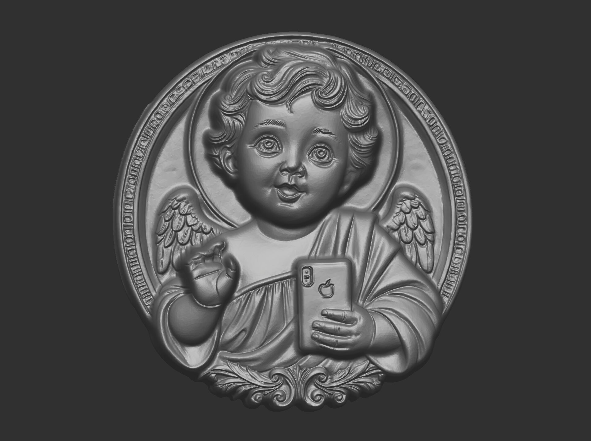 infant jesus with mobile phone cnc 3D print model_18