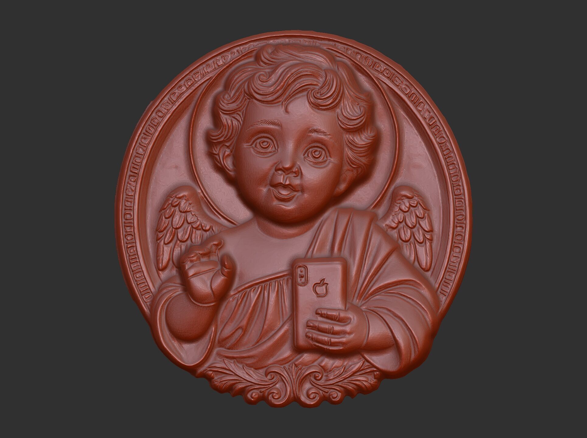infant jesus with mobile phone cnc 3D print model_6