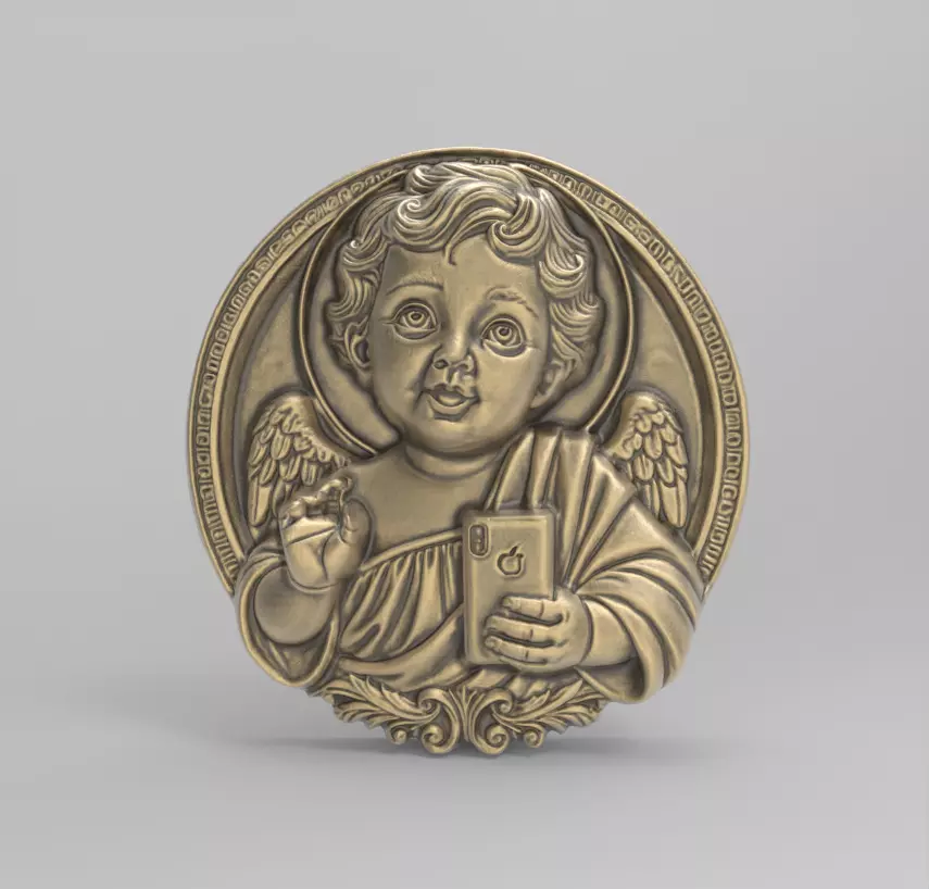 infant jesus with mobile phone cnc 3D print model_0