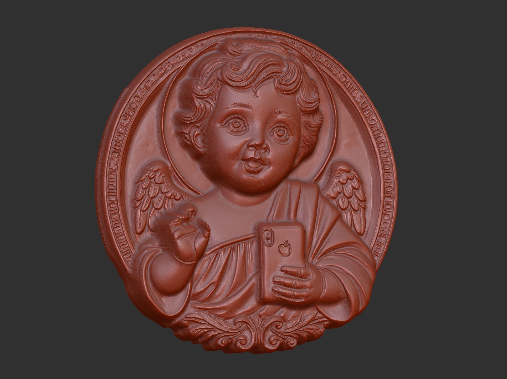 infant jesus with mobile phone cnc 3D print model_5