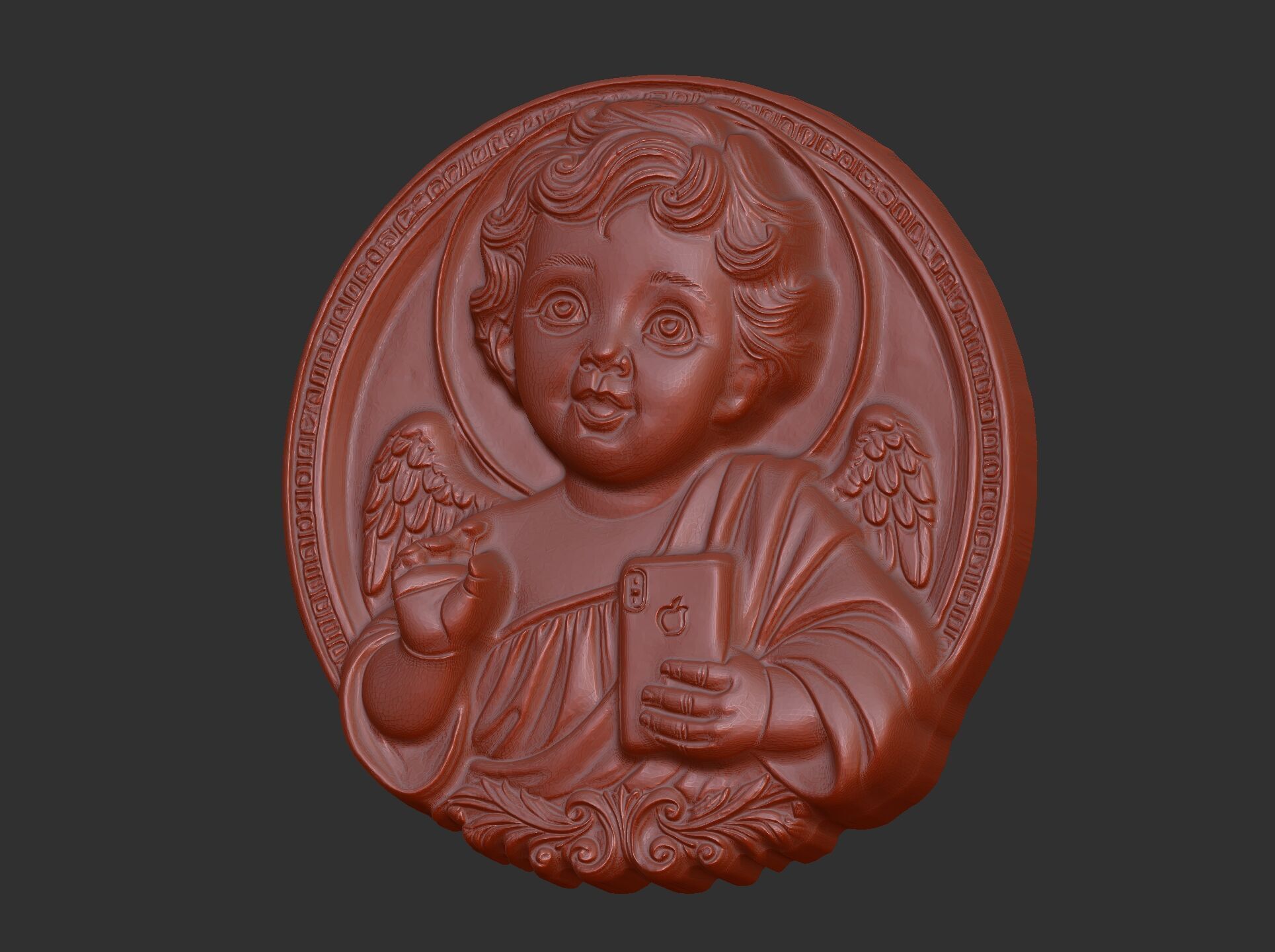 infant jesus with mobile phone cnc 3D print model_4
