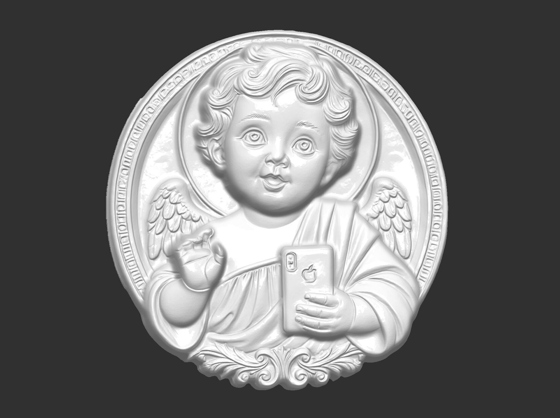 infant jesus with mobile phone cnc 3D print model_16