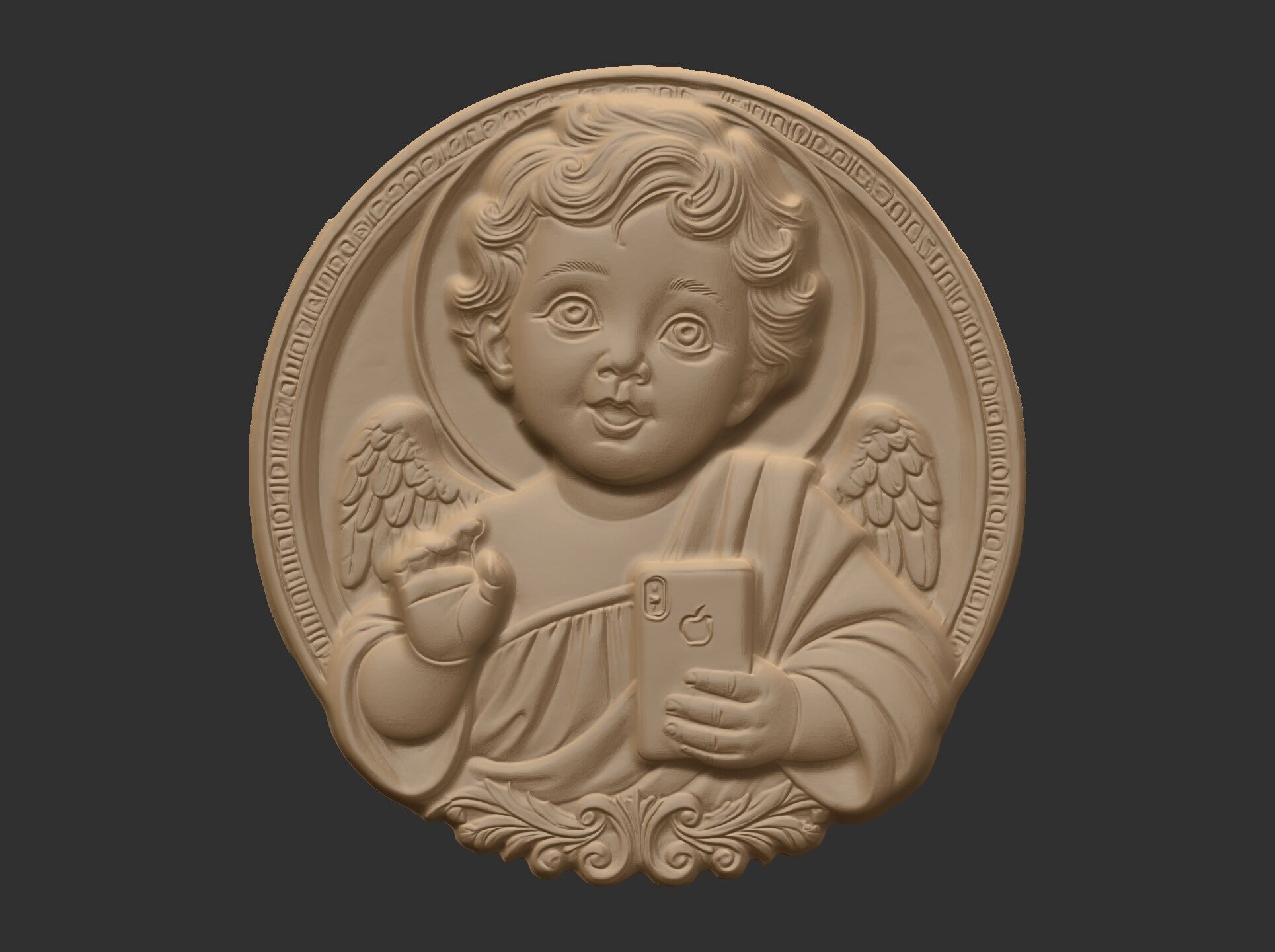 infant jesus with mobile phone cnc 3D print model_13