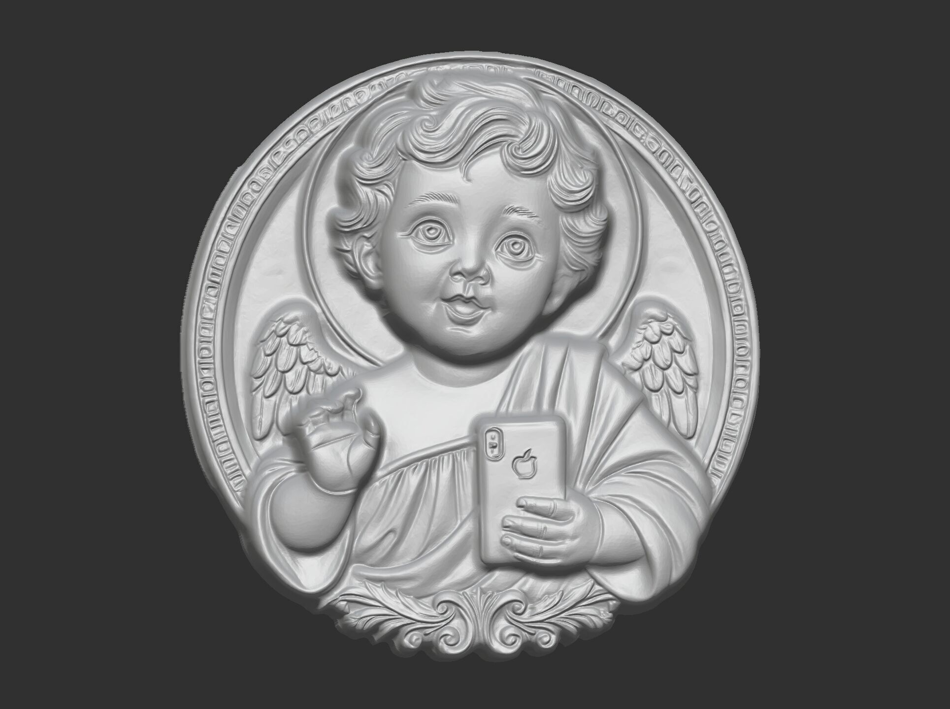 infant jesus with mobile phone cnc 3D print model_17