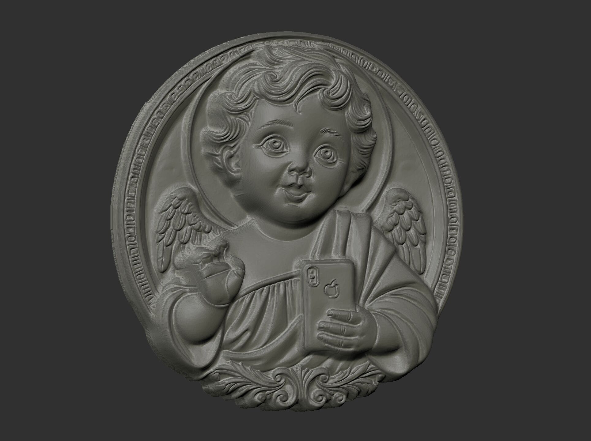 infant jesus with mobile phone cnc 3D print model_11