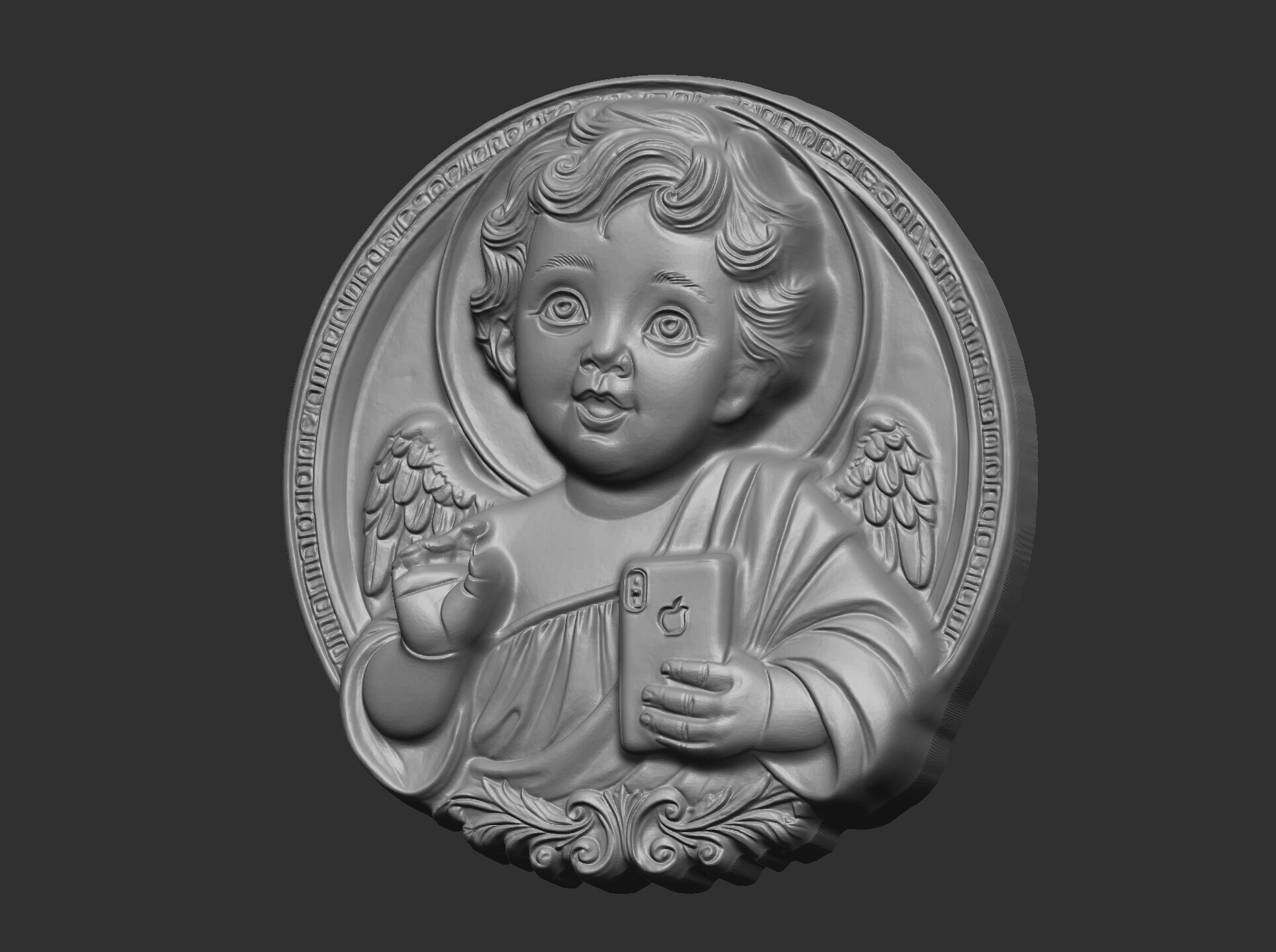 infant jesus with mobile phone cnc 3D print model_8