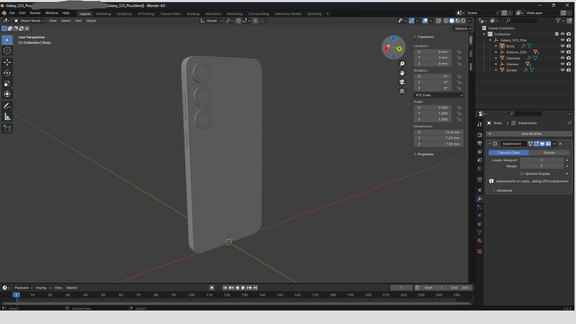 Galaxy S25 Plus Navy Low-poly 3D model_13