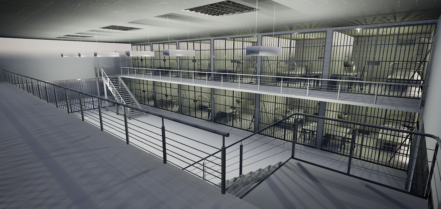 The Darkcell Prison Silent Wards 24 Cell 2 Storey Facility 3D model_37