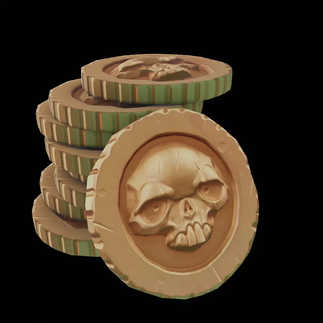 Pirate Coin Pbr highpoly model included Low-poly 3D model