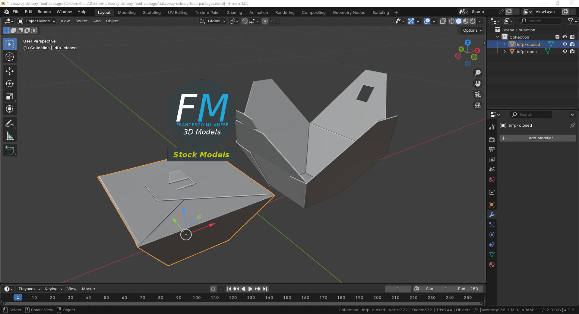Takeaway delivery food packages Low-poly 3D model_9