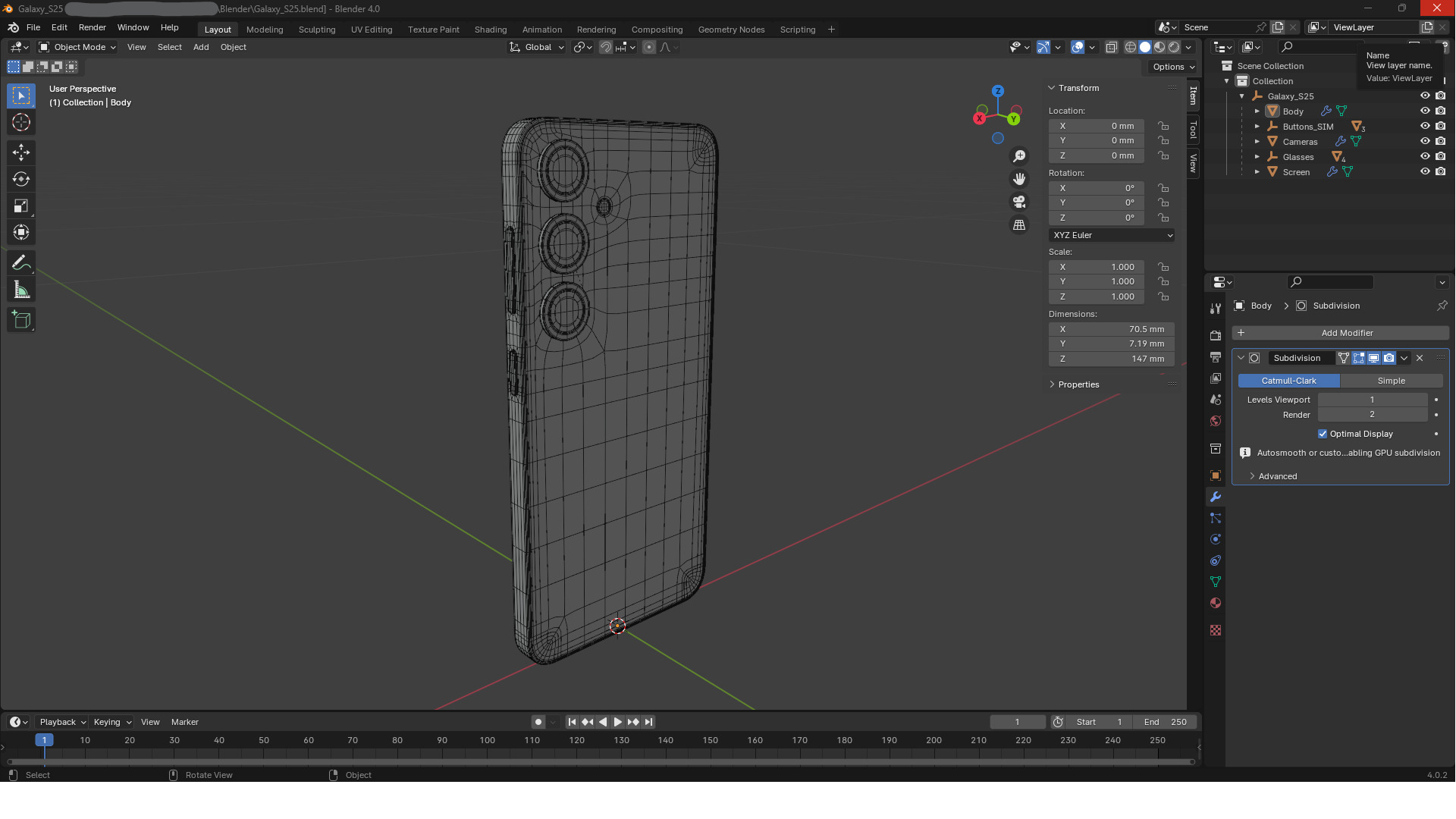 Galaxy S25 Blueblack Low-poly 3D model_8