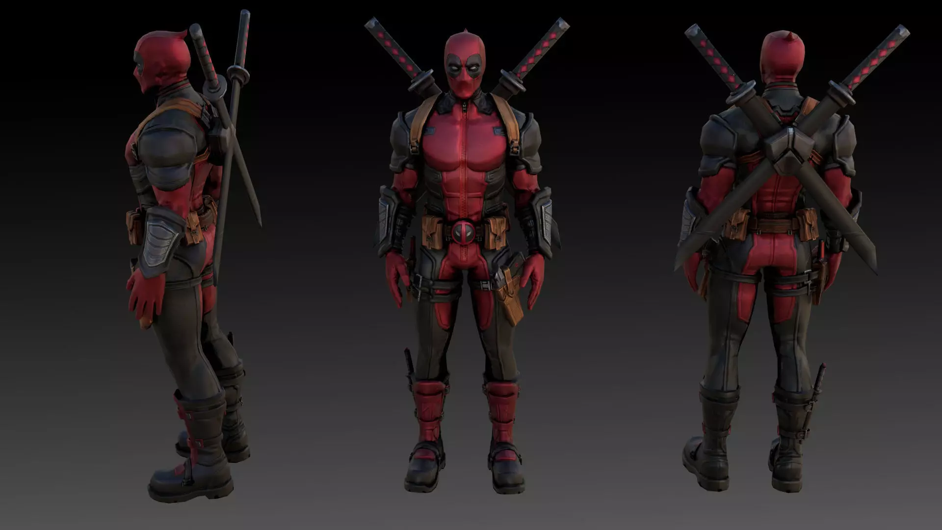 Deadpool Marvel 3D Model High-Quality Rigged Low-poly 3D model_0