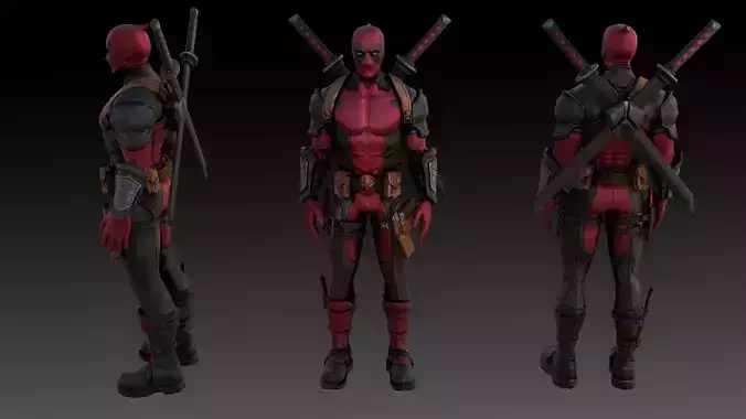 Deadpool Marvel 3D Model High-Quality Rigged Low-poly 3D model