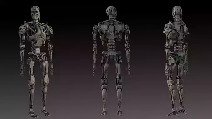 Damaged T-800 Terminator Explosive Damage 3D Model Low-poly 3D model