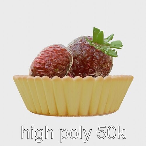 Realistic Strawberry Tart with Golden Crust Low-poly 3D model 3