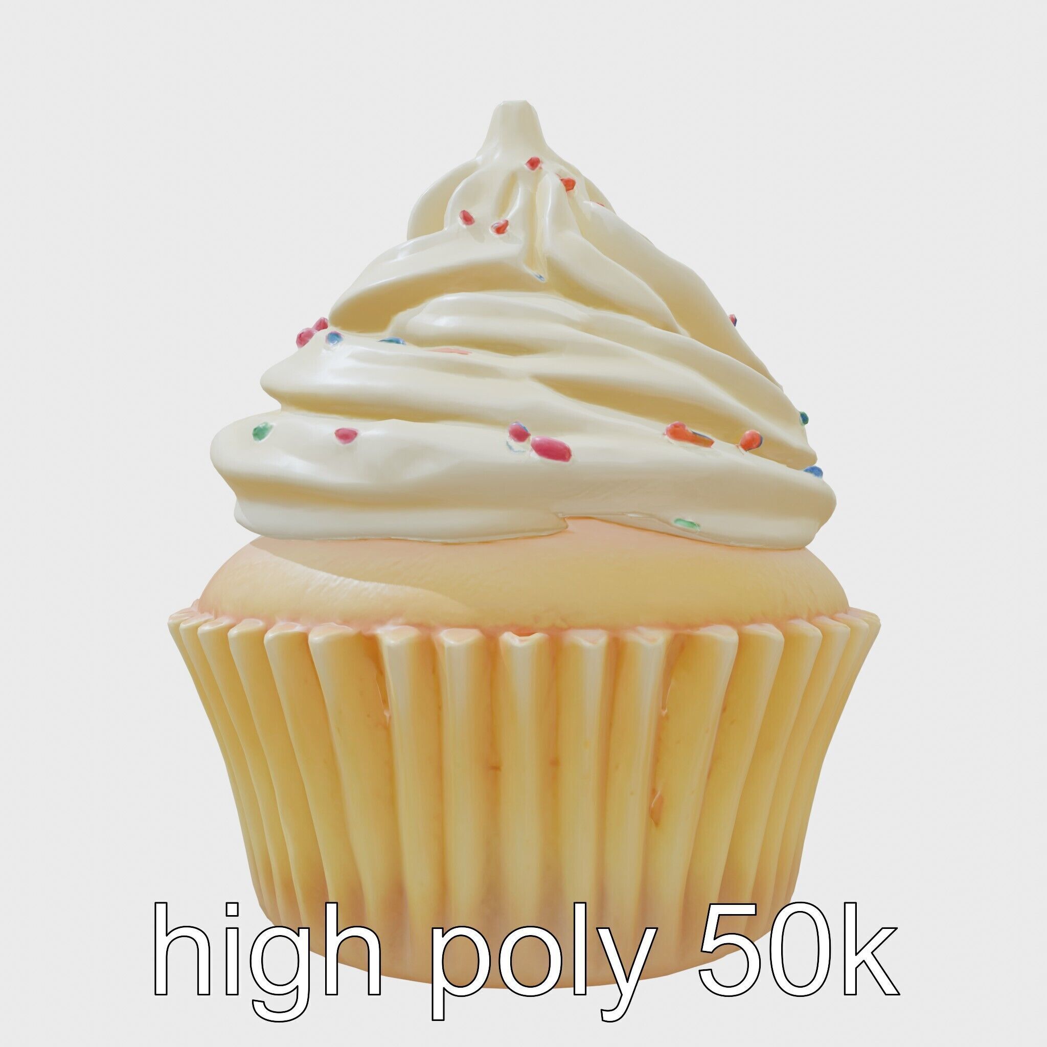 Realistic Vanilla Cupcake with Cream Swirls and Sprinkles Low-poly 3D model_5