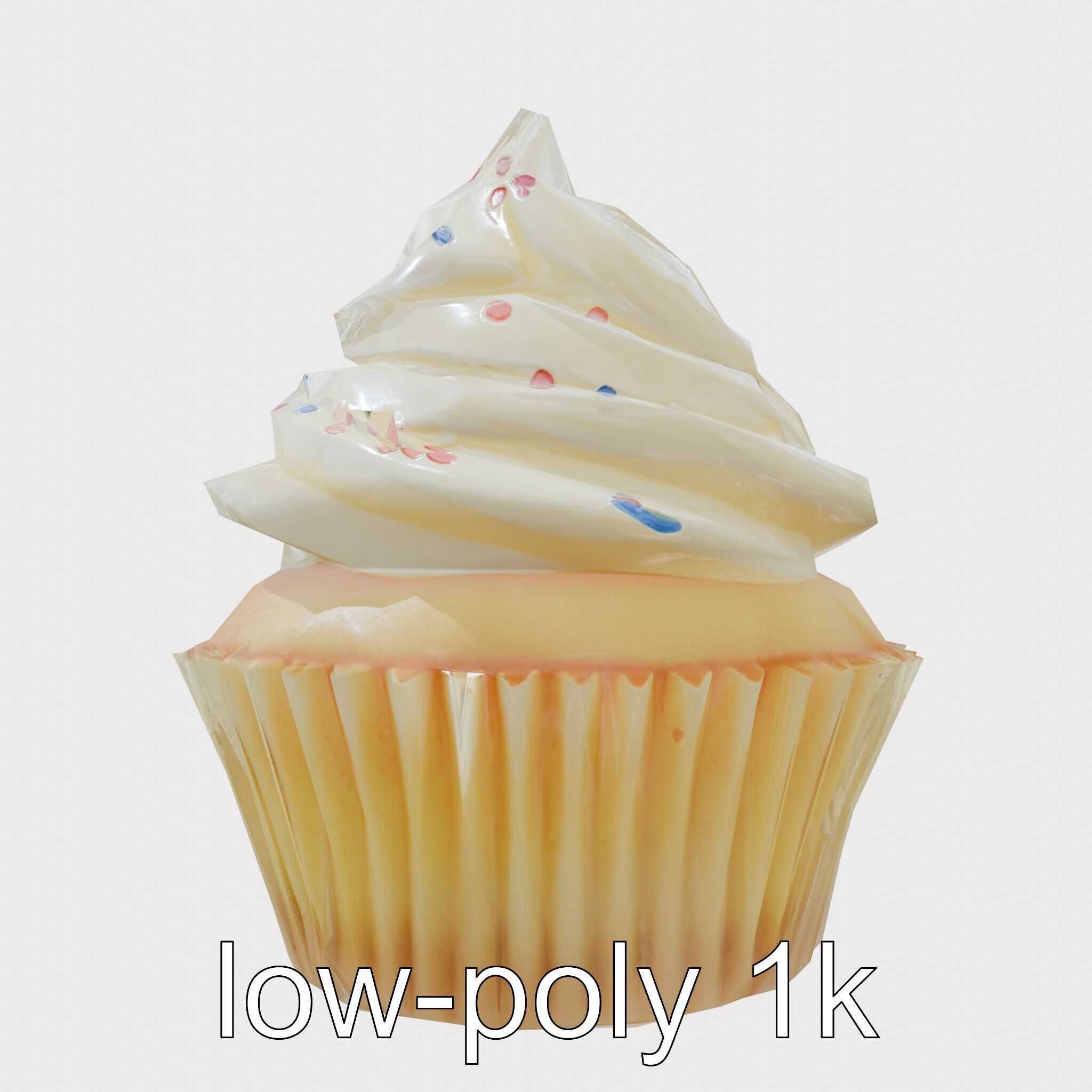 Realistic Vanilla Cupcake with Cream Swirls and Sprinkles Low-poly 3D model_7