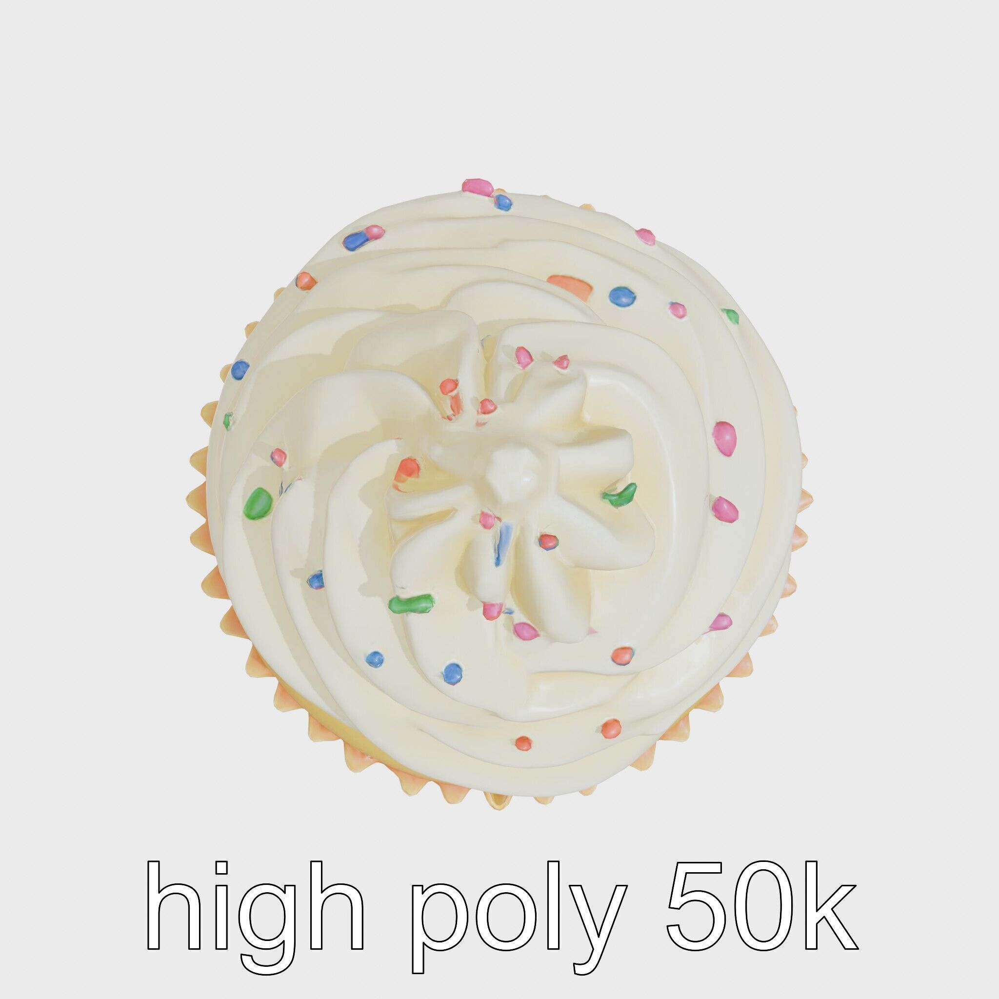 Realistic Vanilla Cupcake with Cream Swirls and Sprinkles Low-poly 3D model_15
