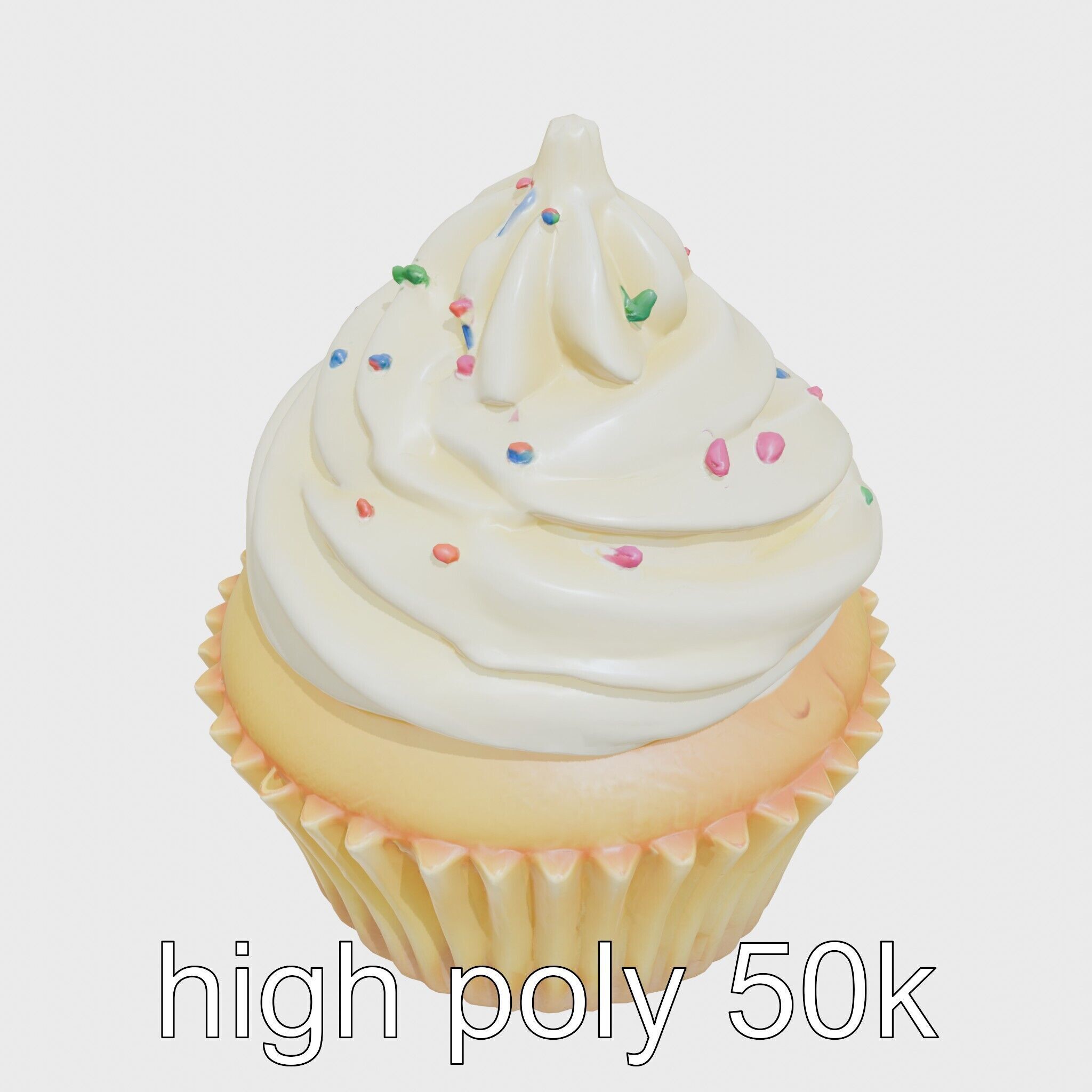 Realistic Vanilla Cupcake with Cream Swirls and Sprinkles Low-poly 3D model_11