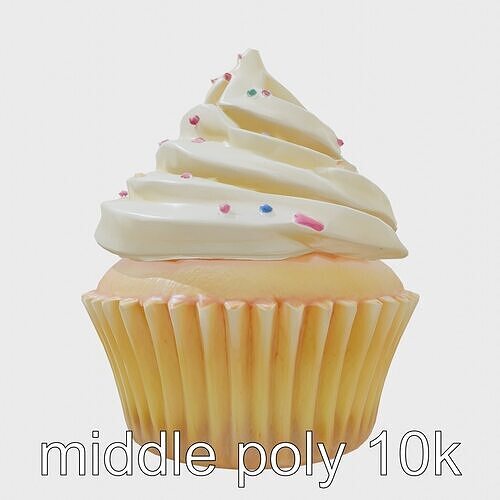 Realistic Vanilla Cupcake with Cream Swirls and Sprinkles Low-poly 3D model