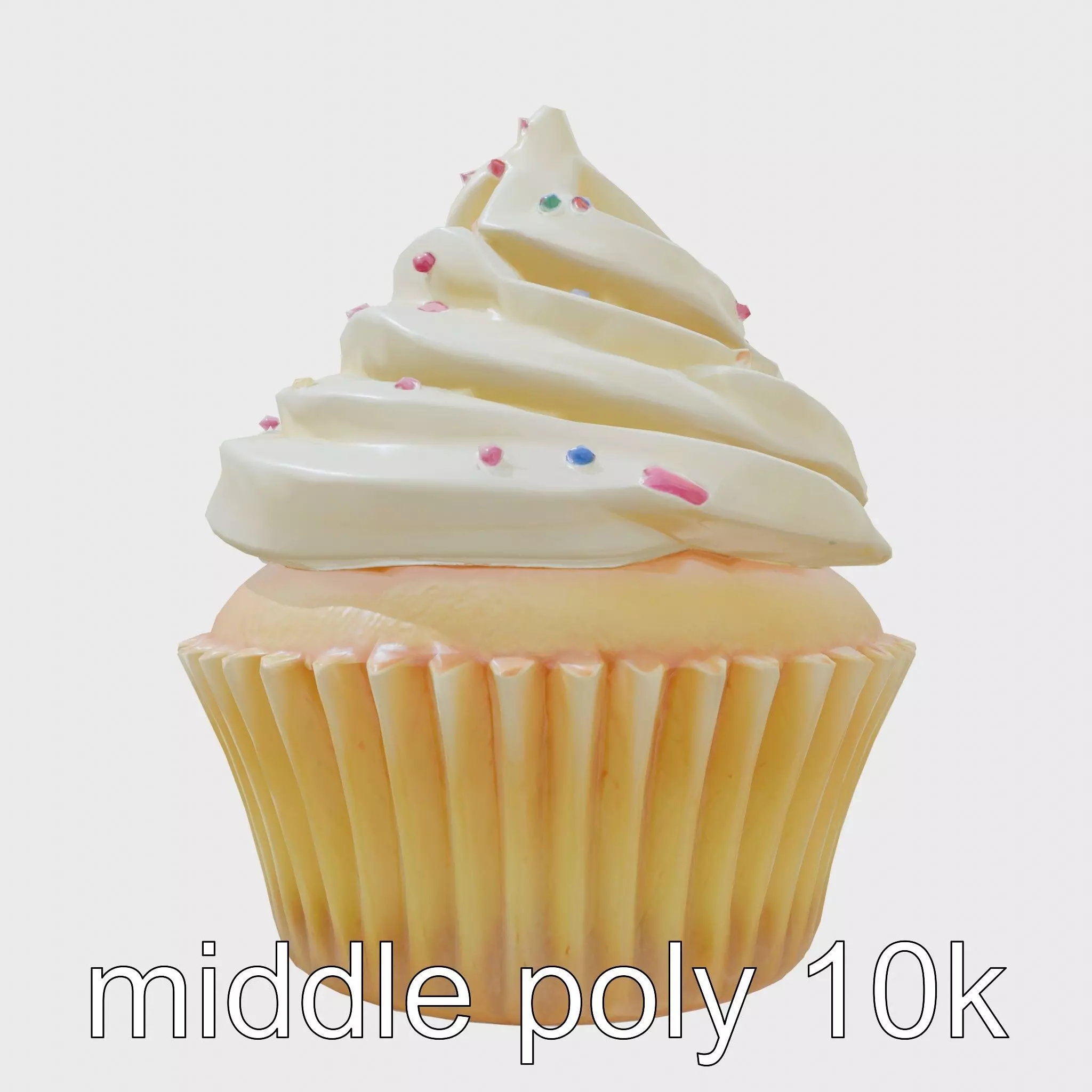 Realistic Vanilla Cupcake with Cream Swirls and Sprinkles Low-poly 3D model_0