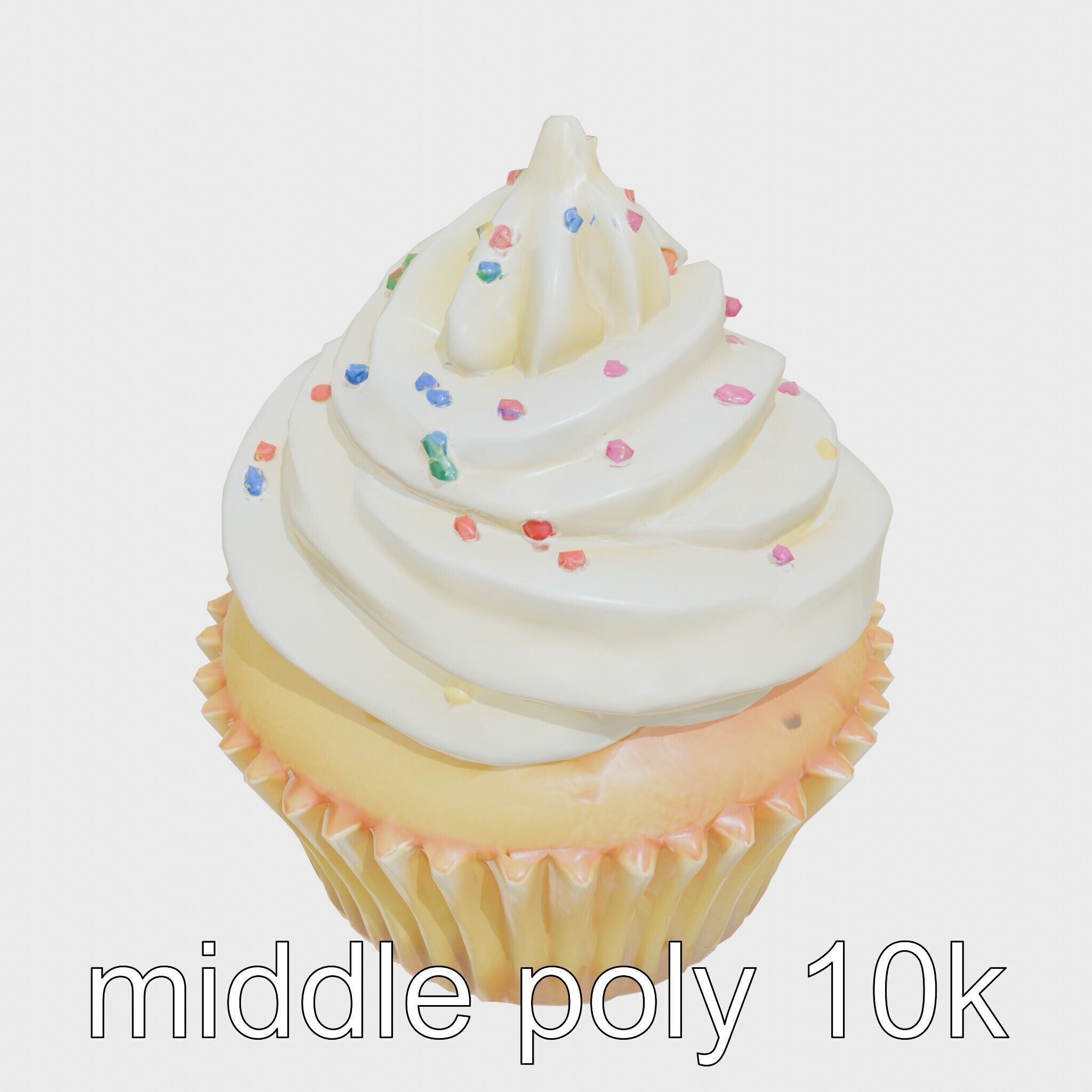 Realistic Vanilla Cupcake with Cream Swirls and Sprinkles Low-poly 3D model_12